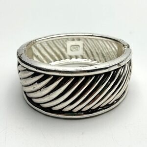 Vintage Premier Designs Chunky Hinged Clamper Bracelet Silver Tone Signed PD